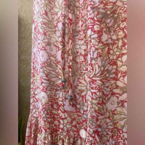 free people feelin groovy red floral long sleeve sheer tiered maxi dress sz s - Picture 5 of 13